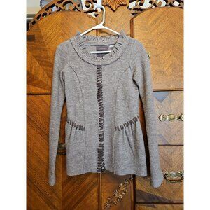 Guinevere Size Extra Small Brown Ribbon Trim 100% Merino Wool Art To Wear Blazer